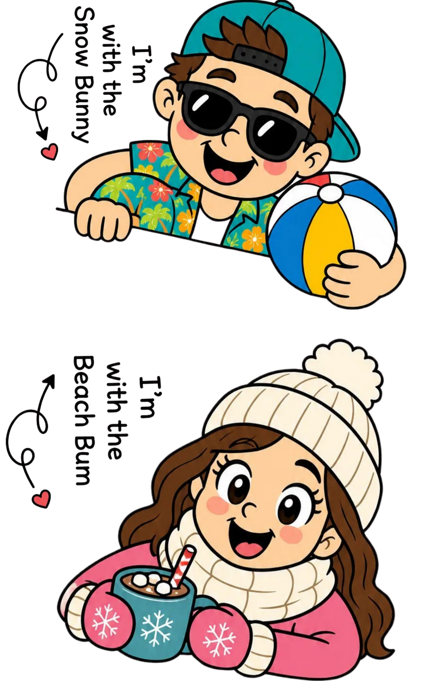 Snow Bunny and Beach Bum couple DTF transfer design