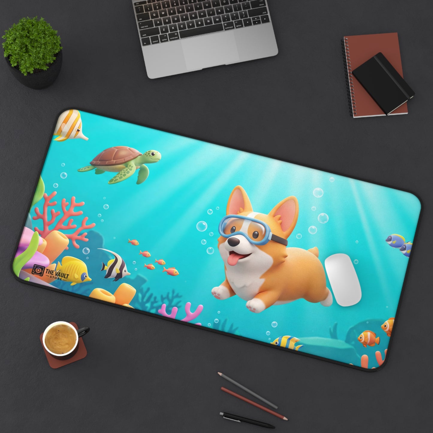 Underwater Corgi Adventure Desk Mat