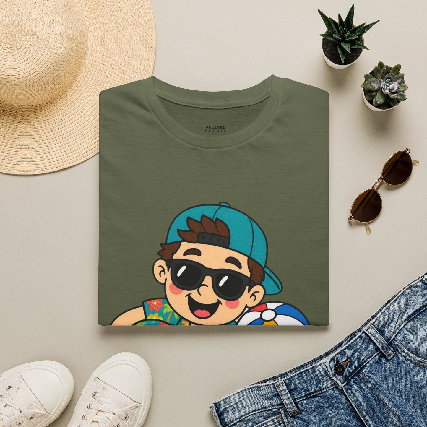 “I’m with the Snow Bunny” T-Shirt — Cartoon with Sunglasses & Beach Ball