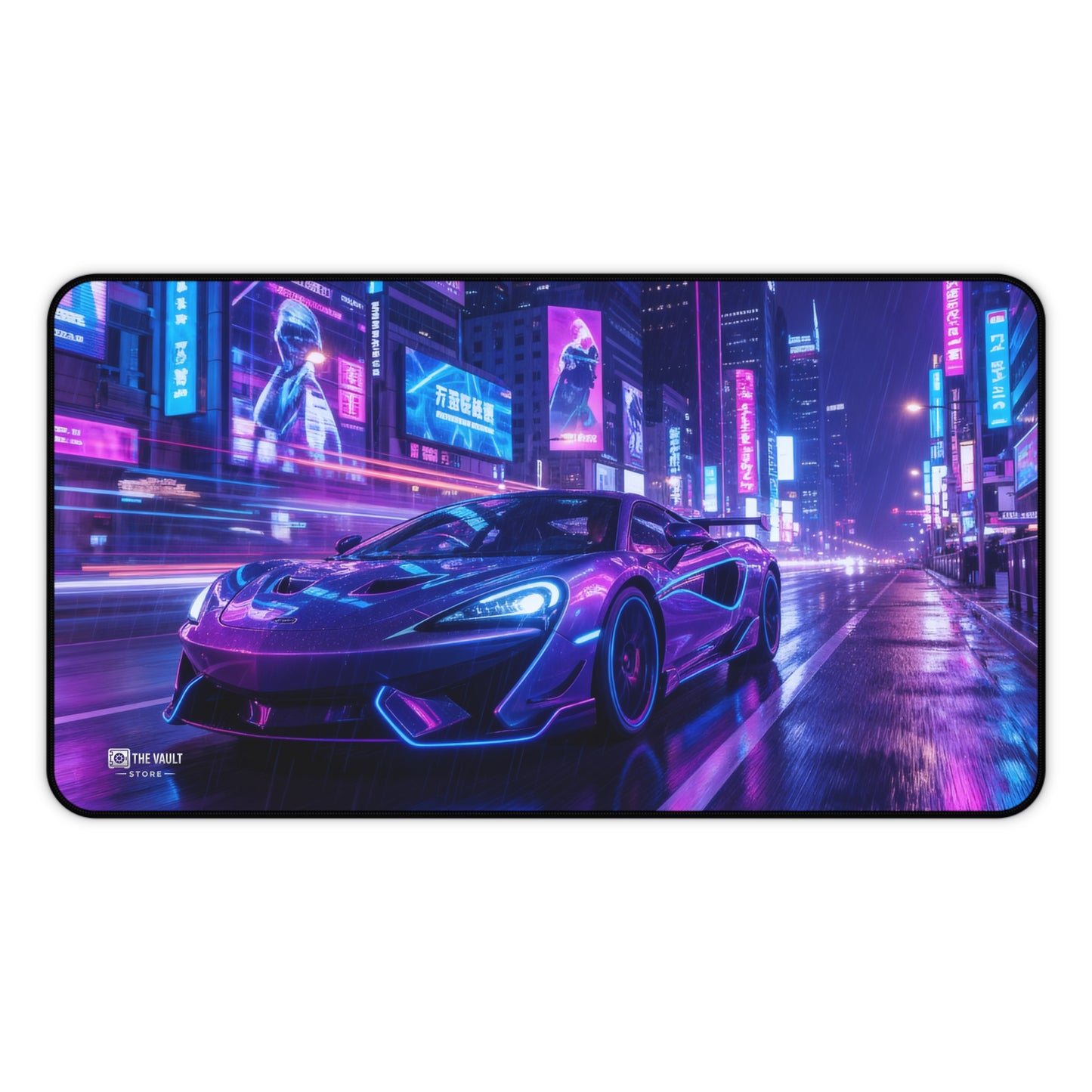 Neon City Night Drive Desk Mat
