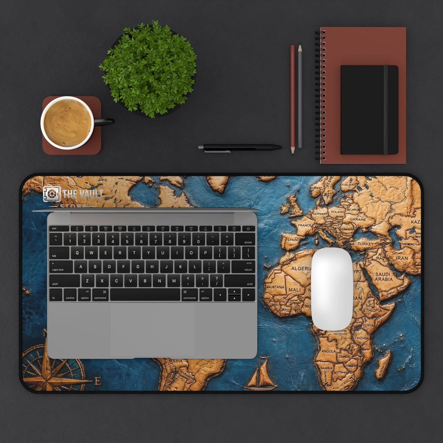 Leather World Map Desk Mat