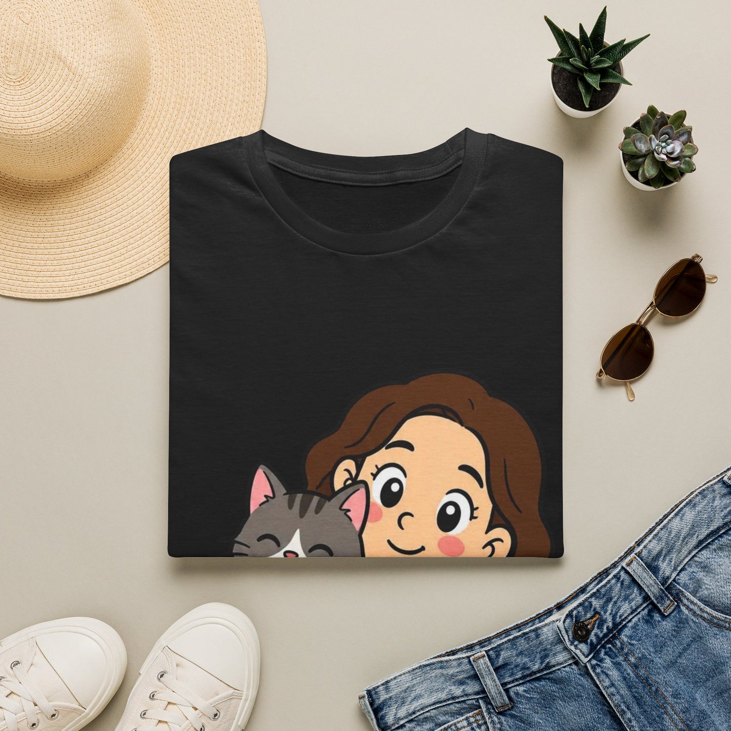 I'm with Dog Mom T-Shirt — Cute Woman & Cat Cartoon Tee