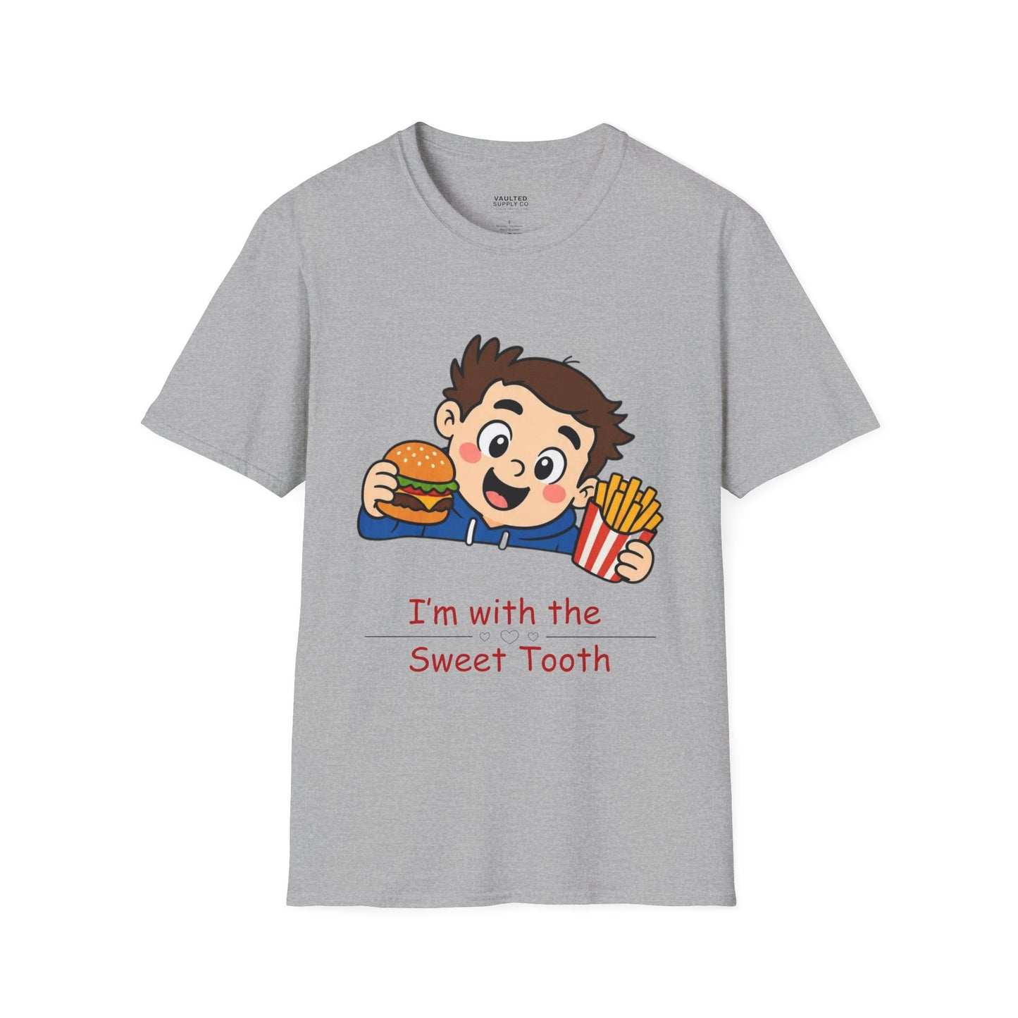 "I'm with the Sweet Tooth" Cute Kid Eating Burger & Fries Graphic Tee