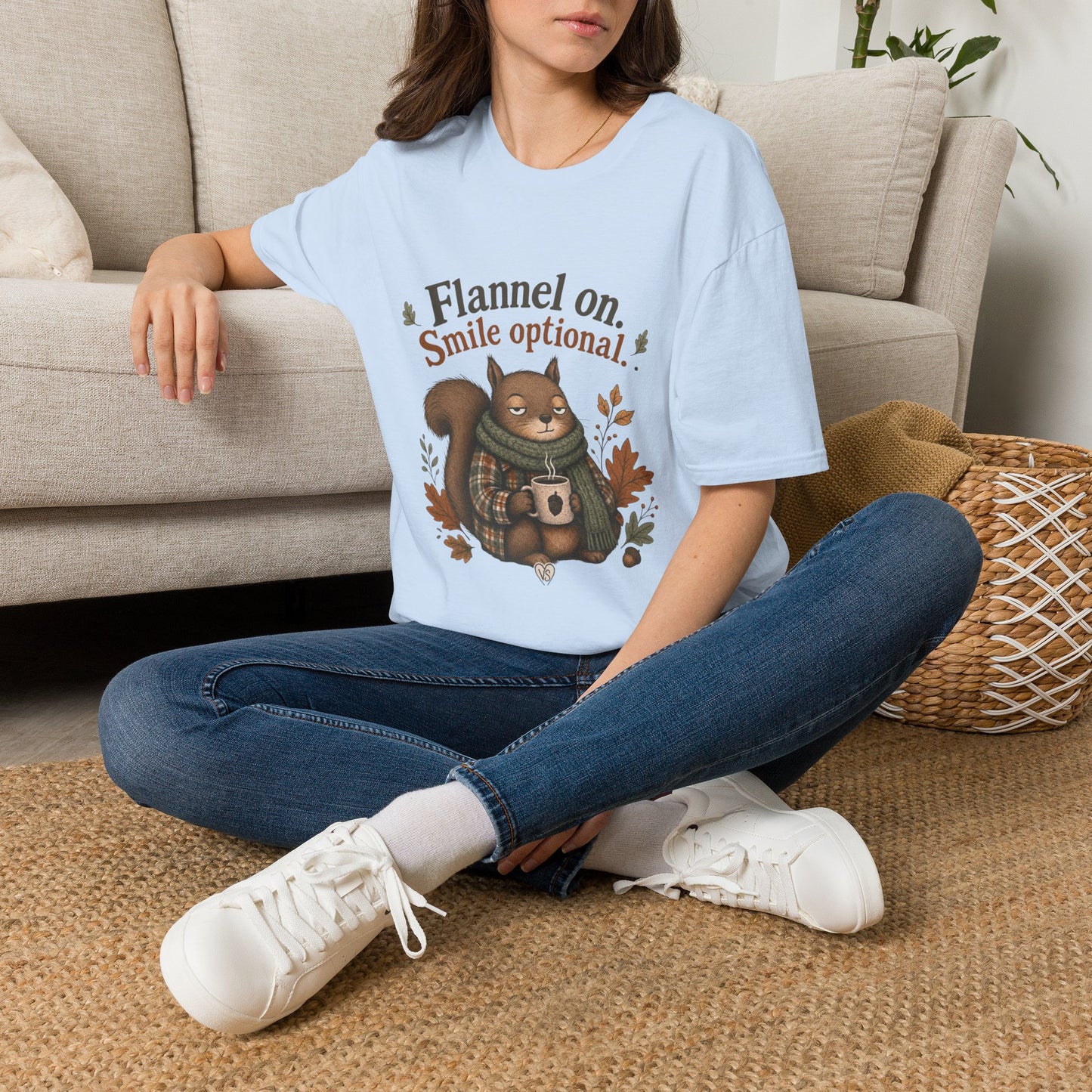 Fall Squirrel Tee — "Flannel on. Smile optional." Cozy Autumn Graphic T‑Shirt
