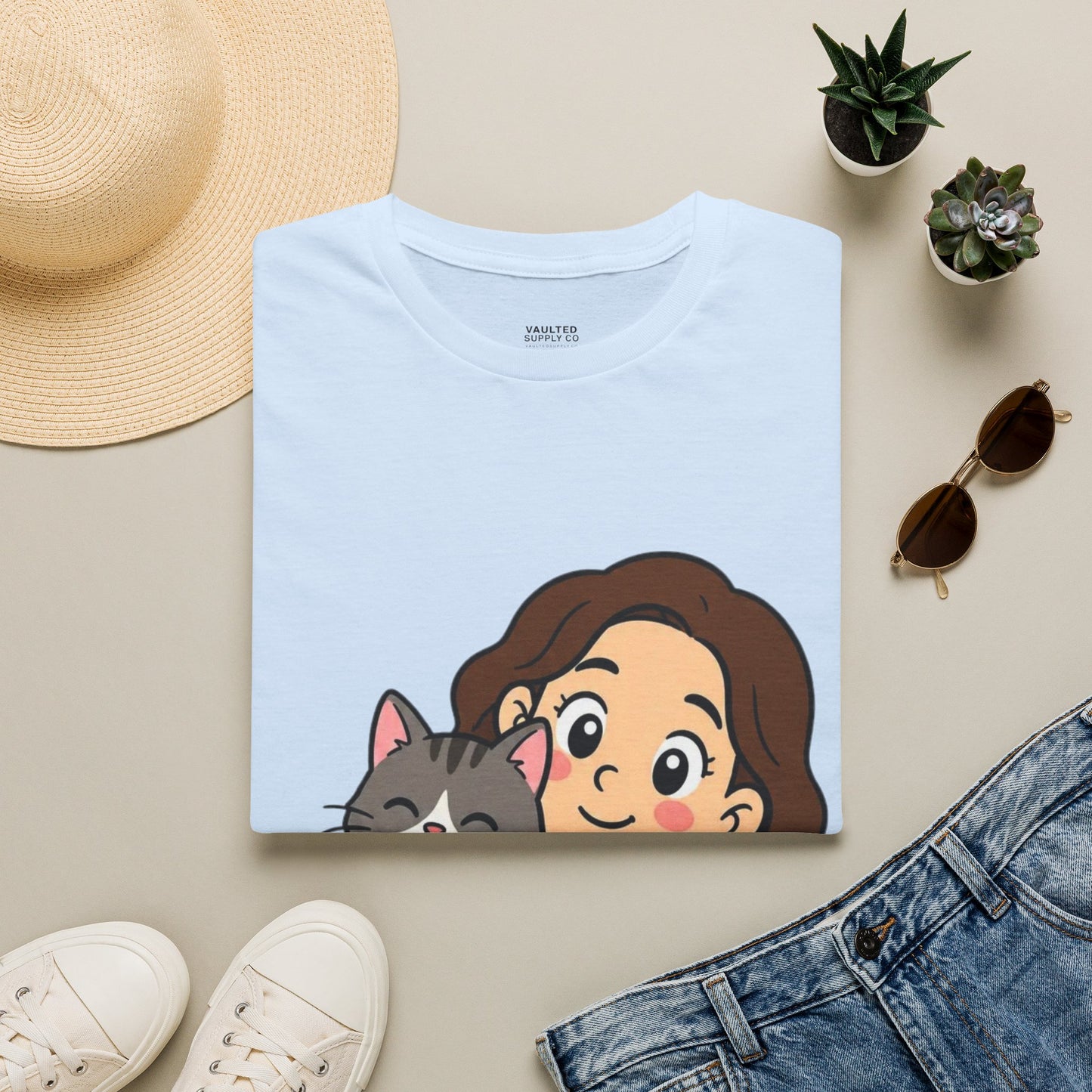 I'm with Dog Mom T-Shirt — Cute Woman & Cat Cartoon Tee