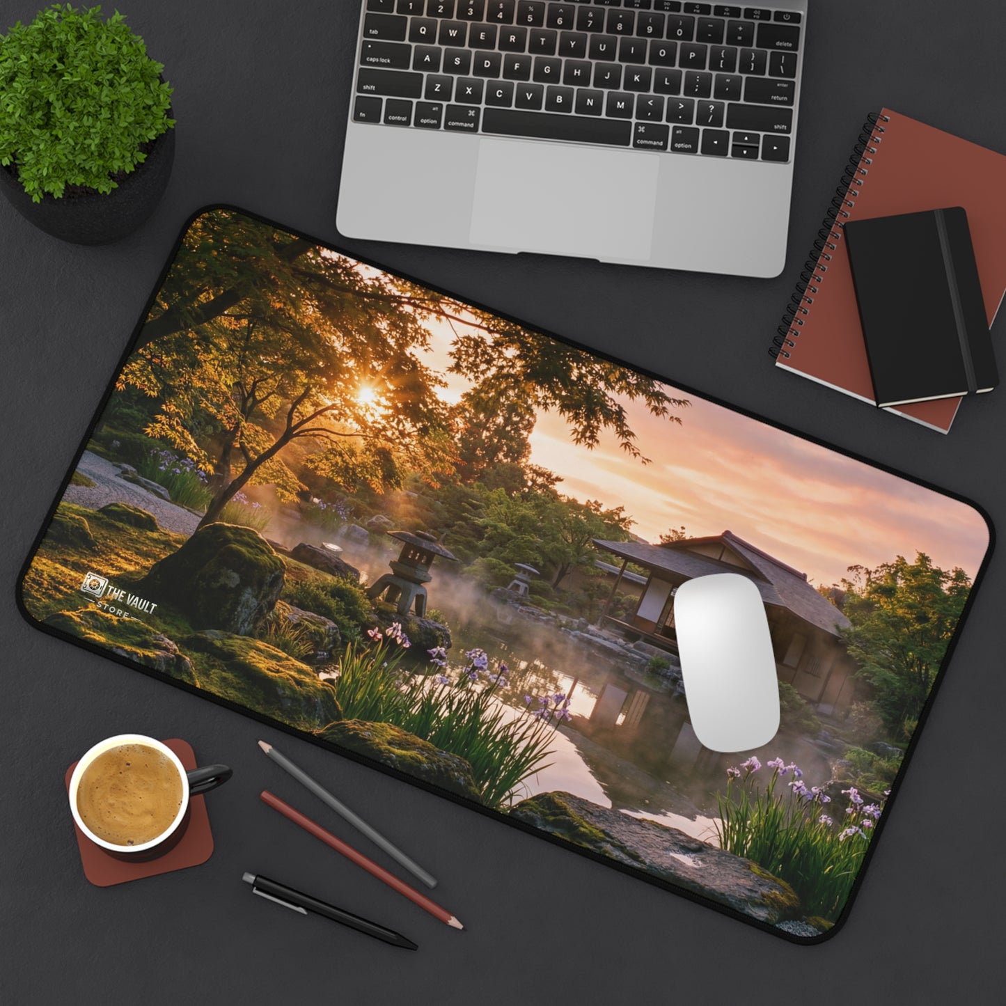 Peaceful Japanese Garden Sunset Desk Mat