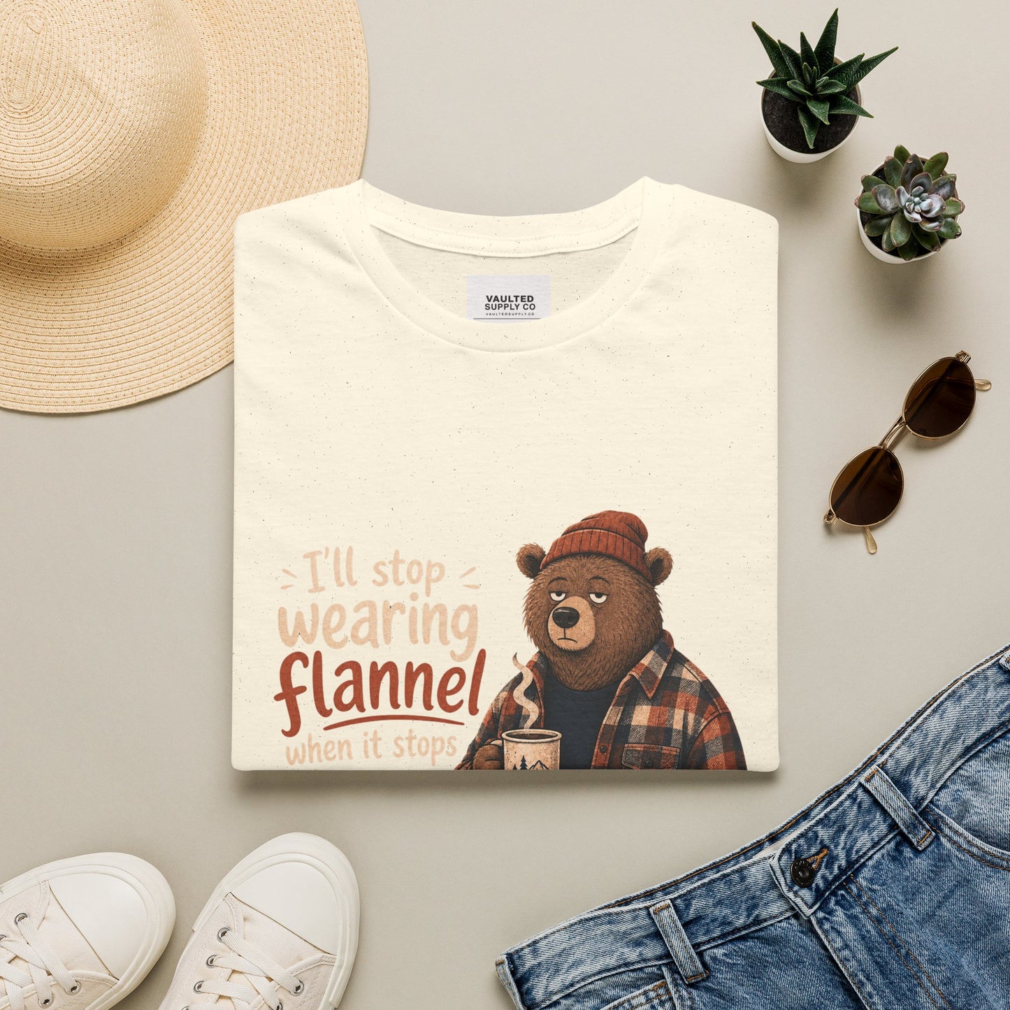 Flannel Bear T-Shirt — "I'll Stop Wearing Flannel" Cozy Graphic Tee