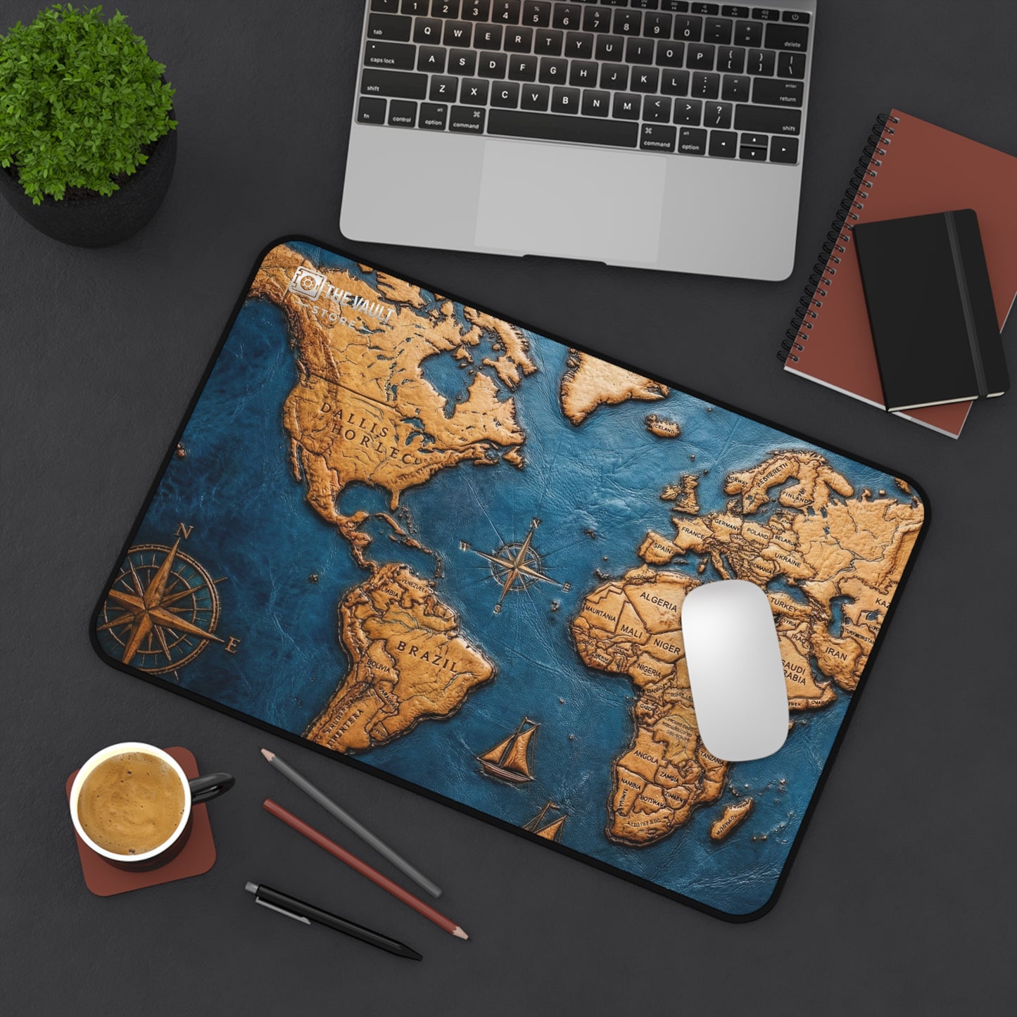 Leather World Map Desk Mat