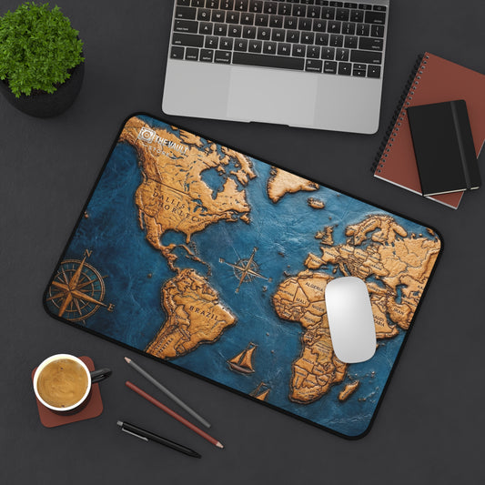 Leather World Map Desk Mat