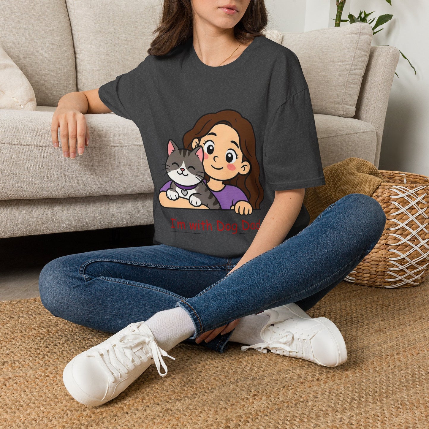 I'm with Dog Mom T-Shirt — Cute Woman & Cat Cartoon Tee