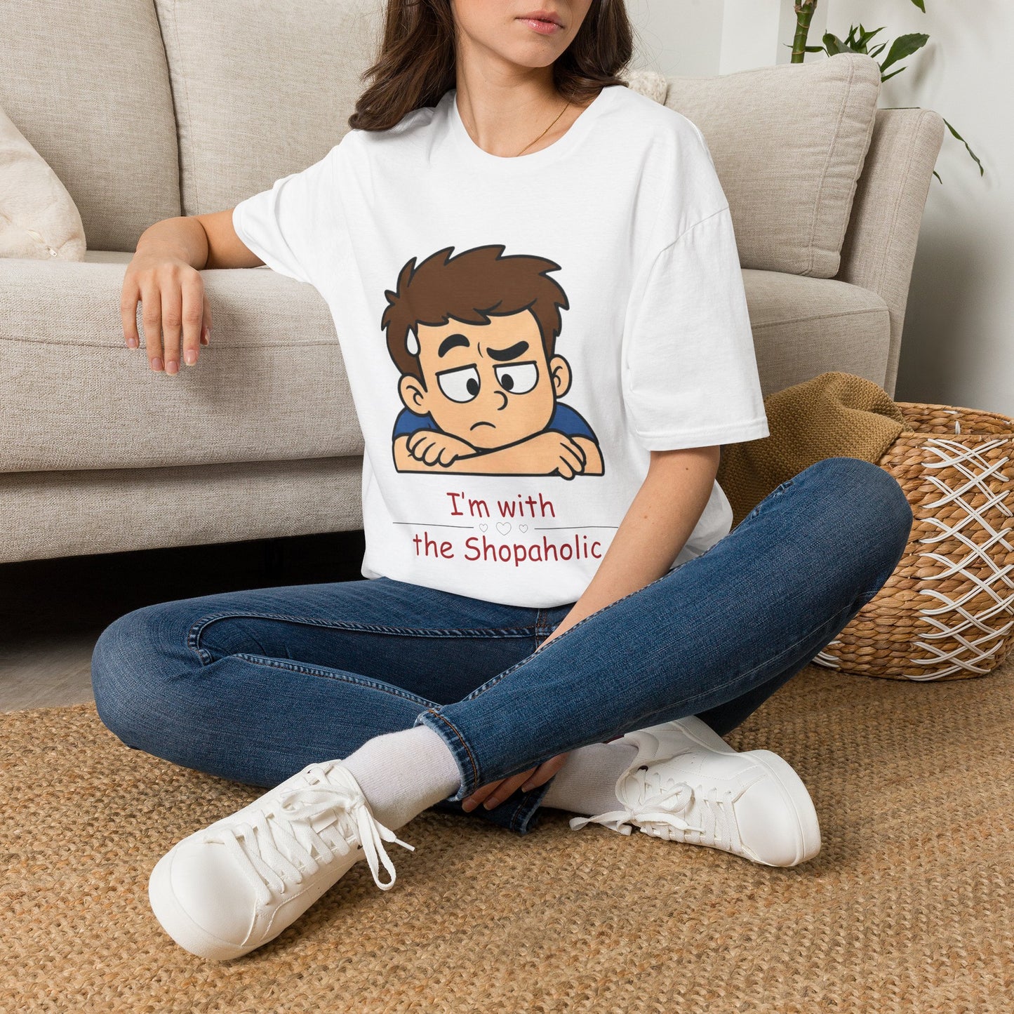 Funny "I'm With the Shopaholic" T-Shirt — Cute Peekaboo Cartoon Tee