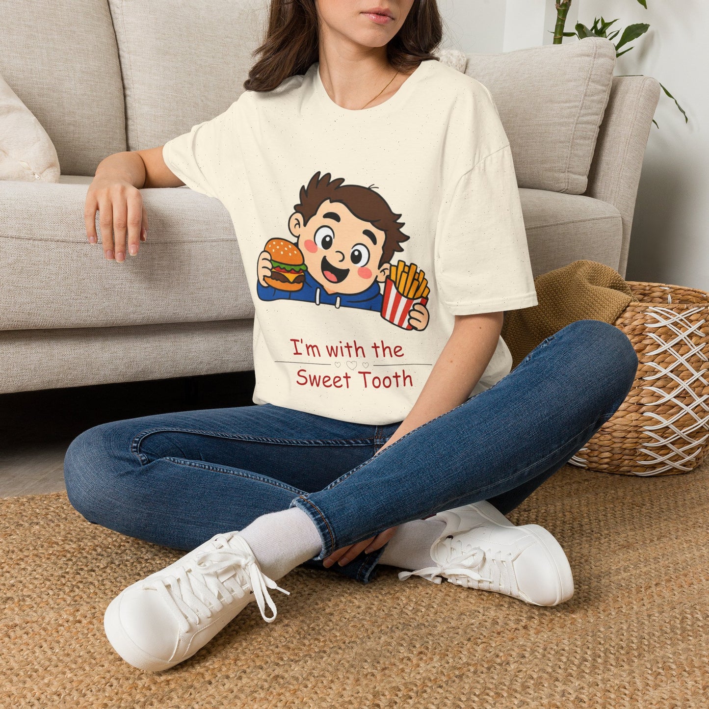 "I'm with the Sweet Tooth" Cute Kid Eating Burger & Fries Graphic Tee