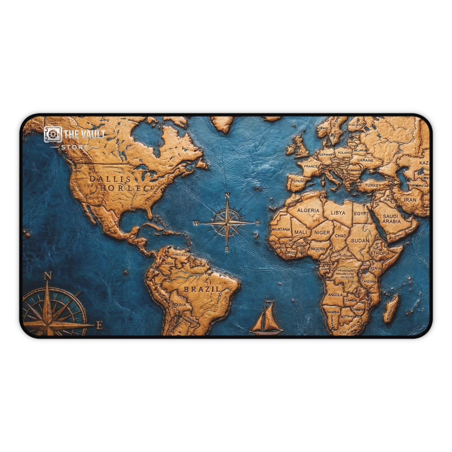 Leather World Map Desk Mat