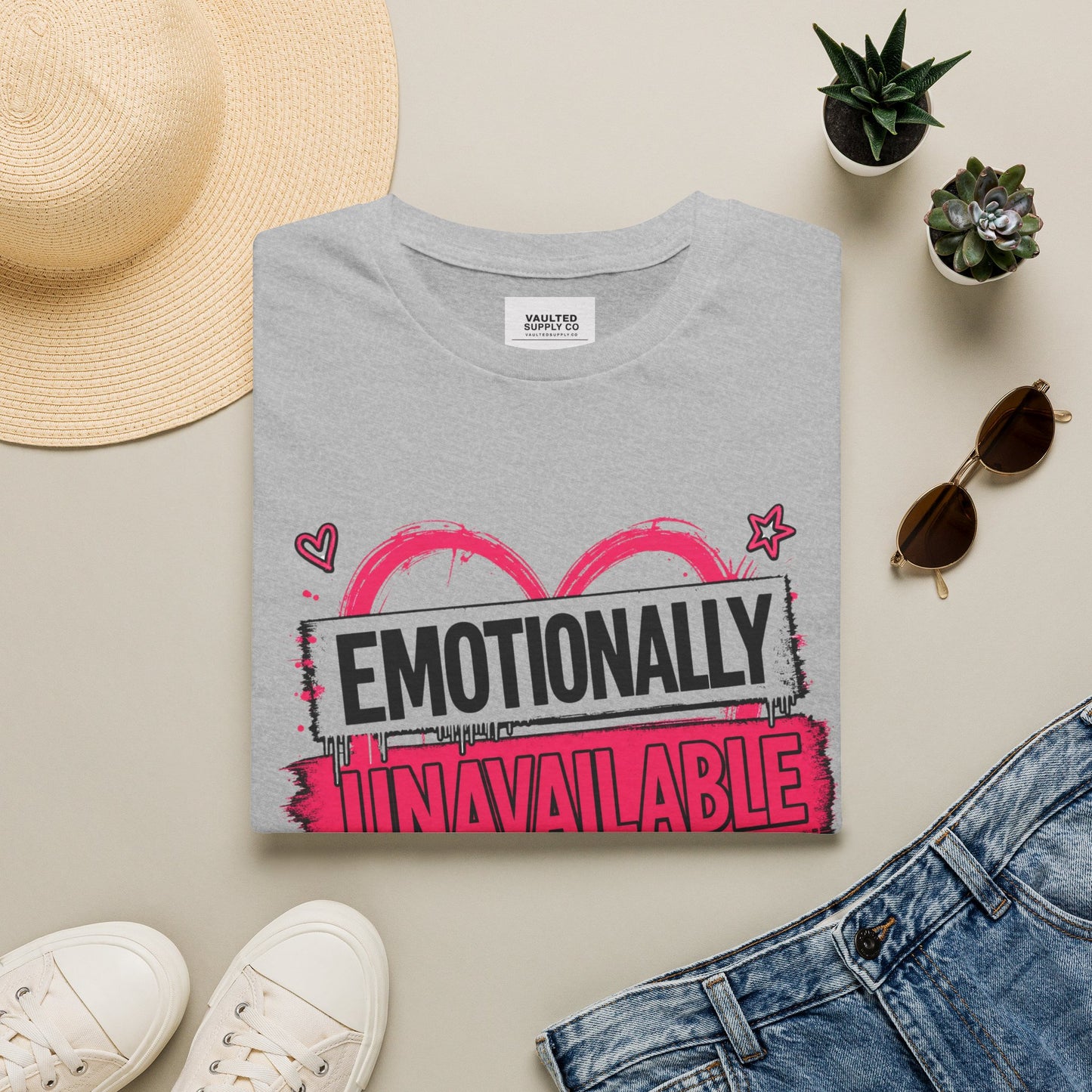 T-Shirt — "Emotionally Unavailable But Cute" Graphic Tee