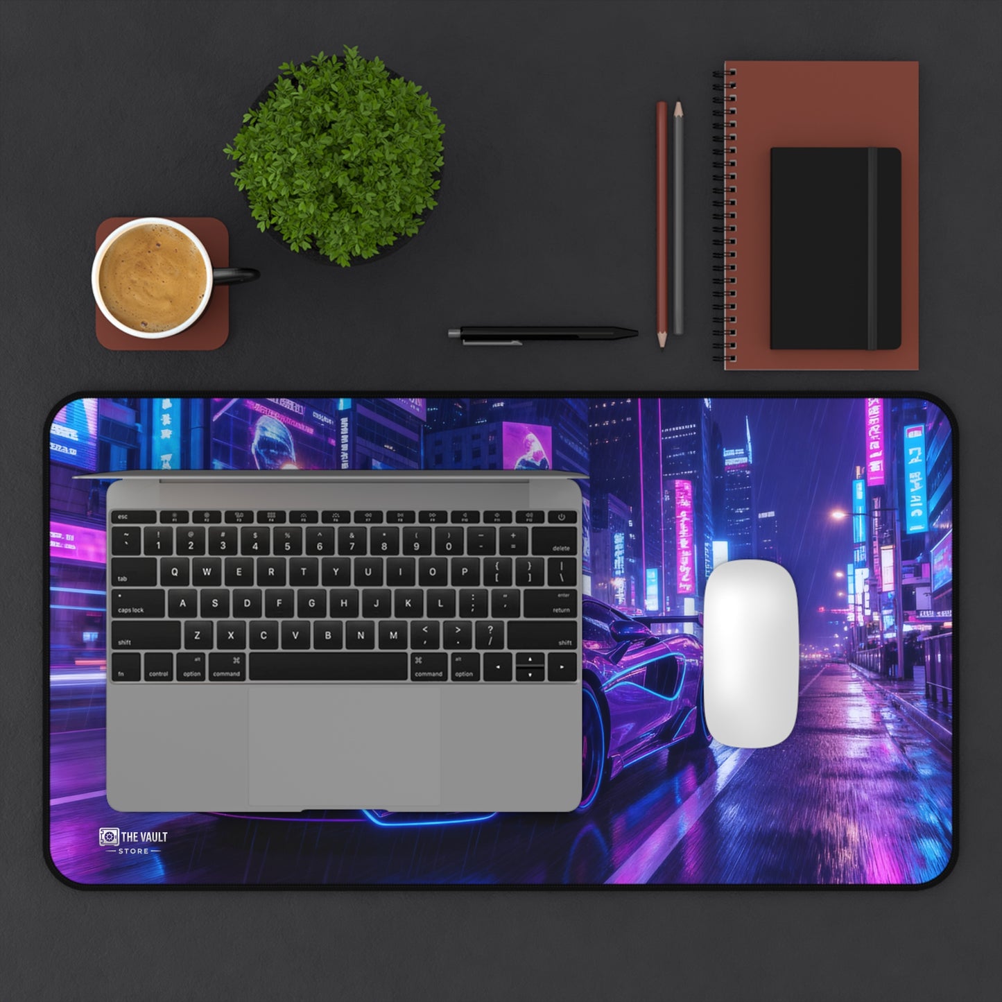 Neon City Night Drive Desk Mat