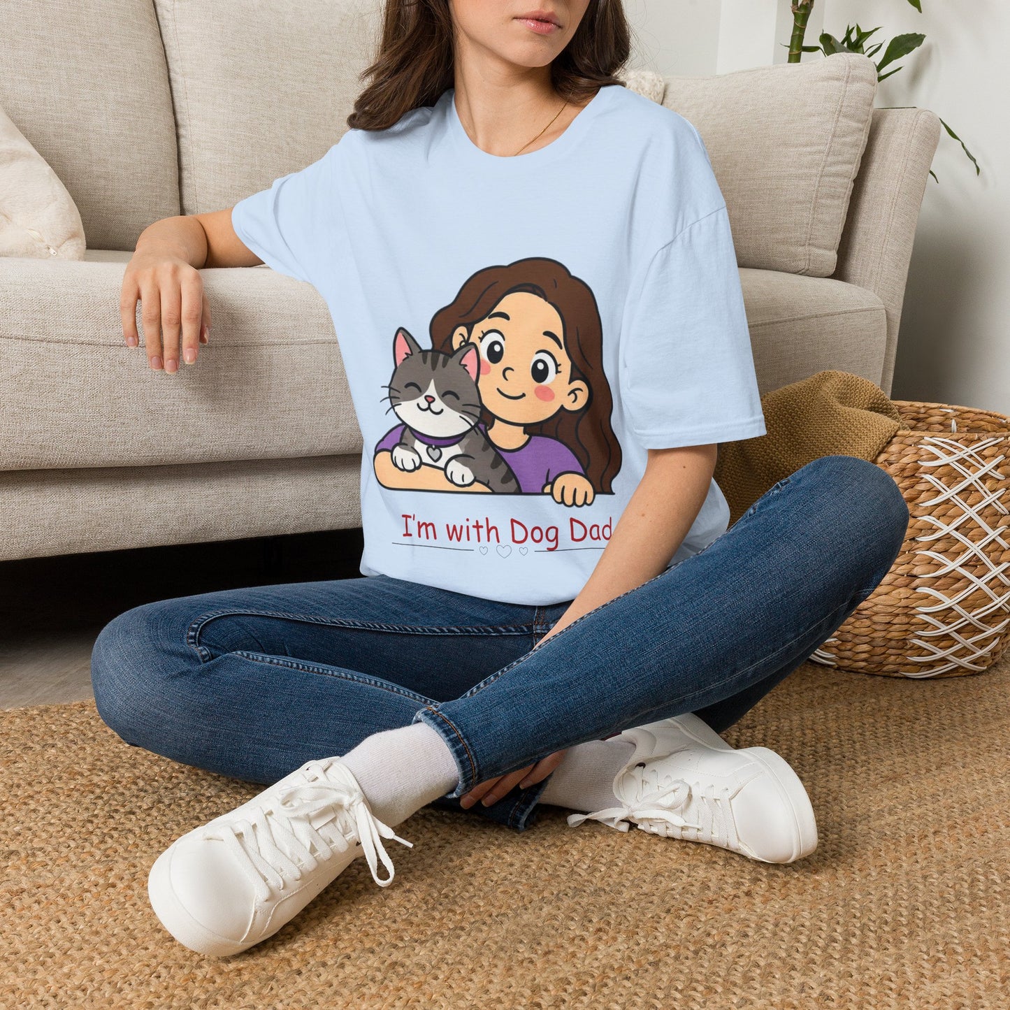 I'm with Dog Mom T-Shirt — Cute Woman & Cat Cartoon Tee