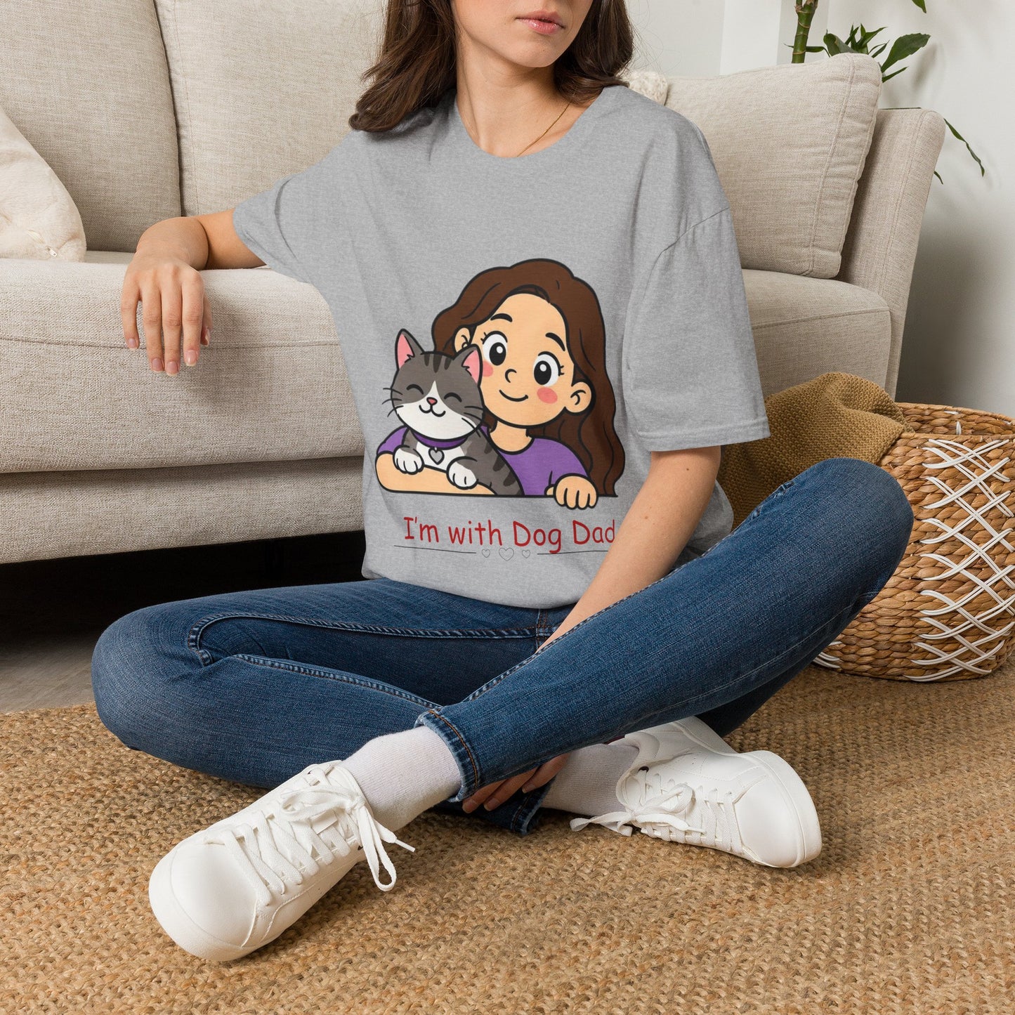 I'm with Dog Mom T-Shirt — Cute Woman & Cat Cartoon Tee
