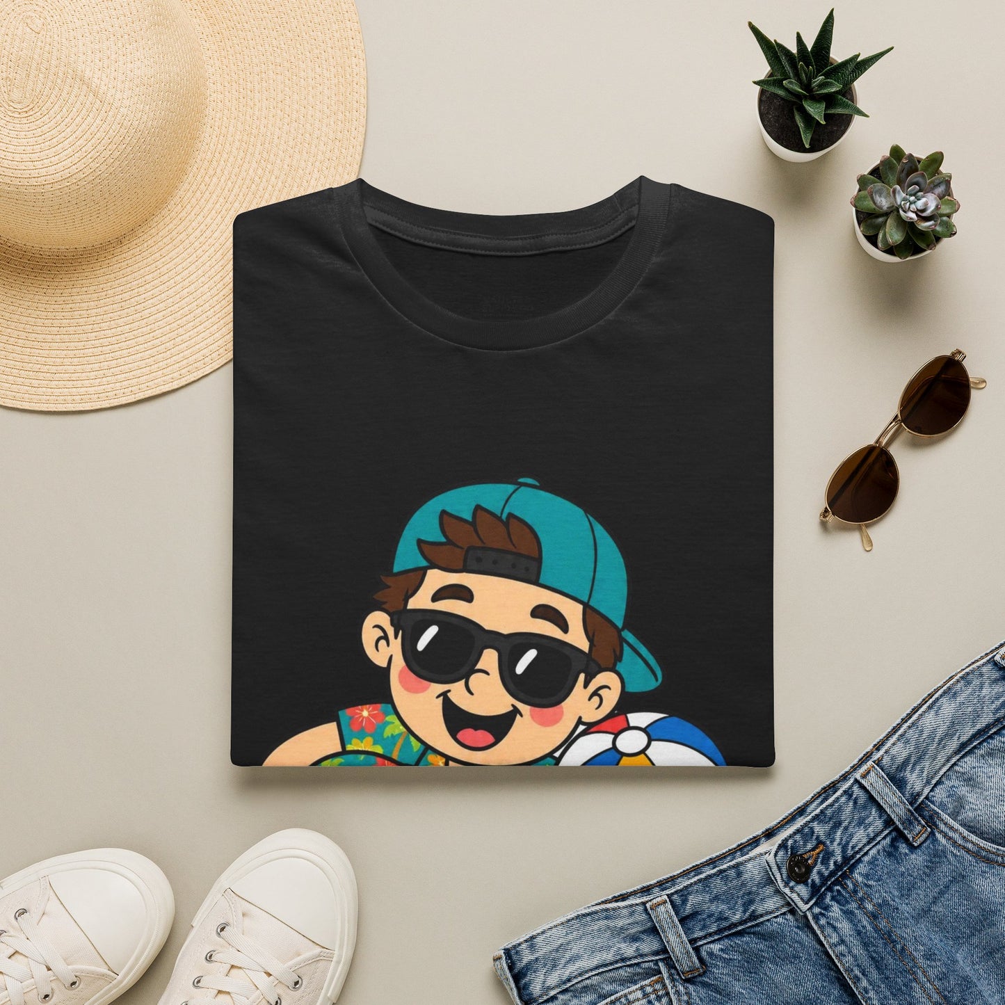 “I’m with the Snow Bunny” T-Shirt — Cartoon with Sunglasses & Beach Ball
