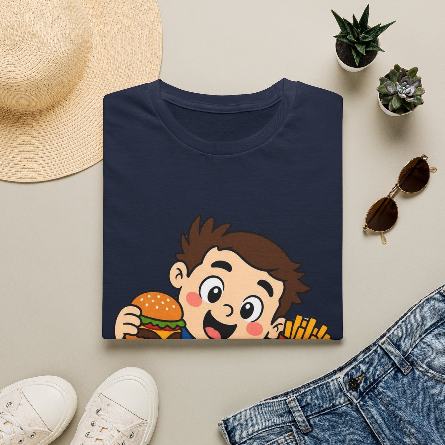 "I'm with the Sweet Tooth" Cute Kid Eating Burger & Fries Graphic Tee