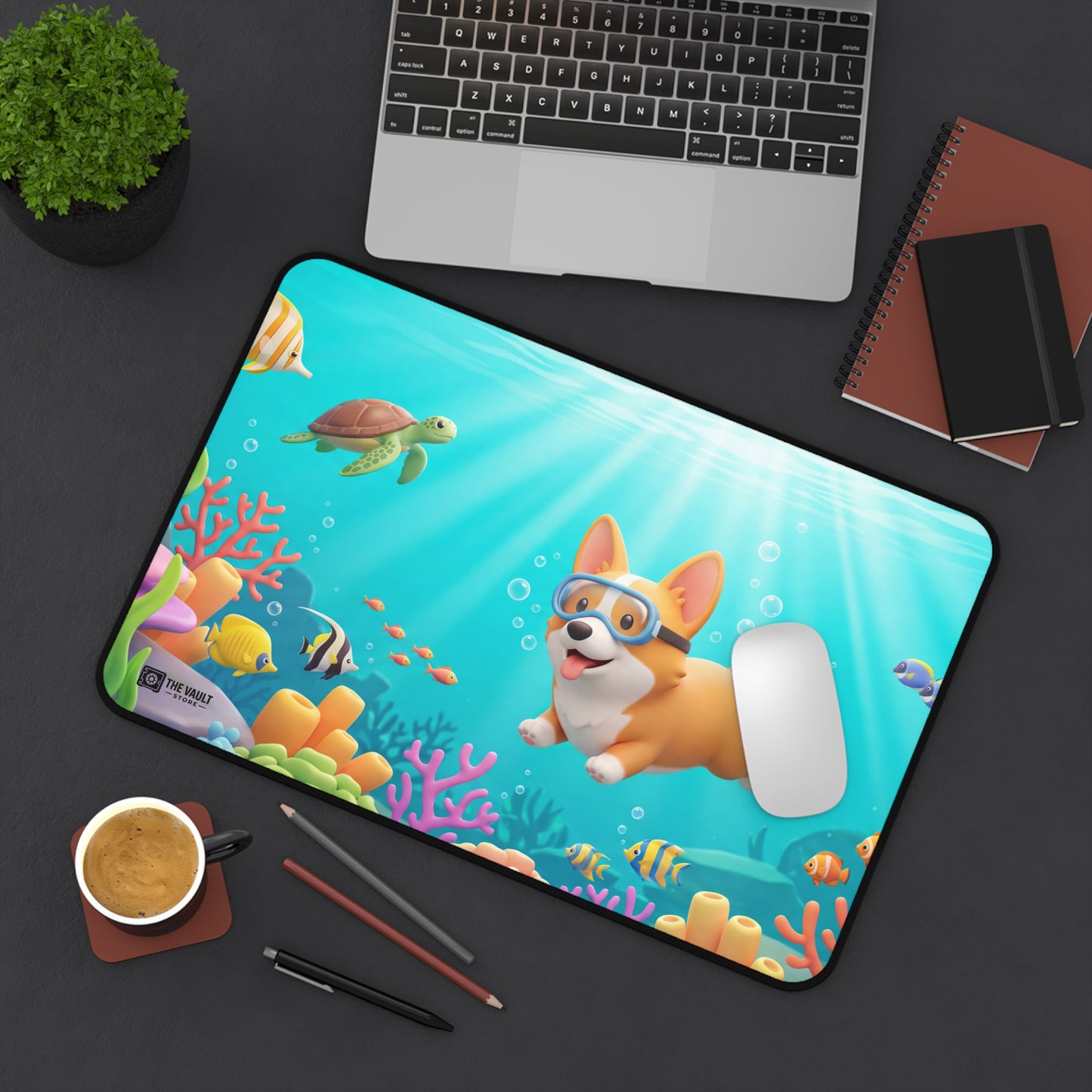 Underwater Corgi Adventure Desk Mat