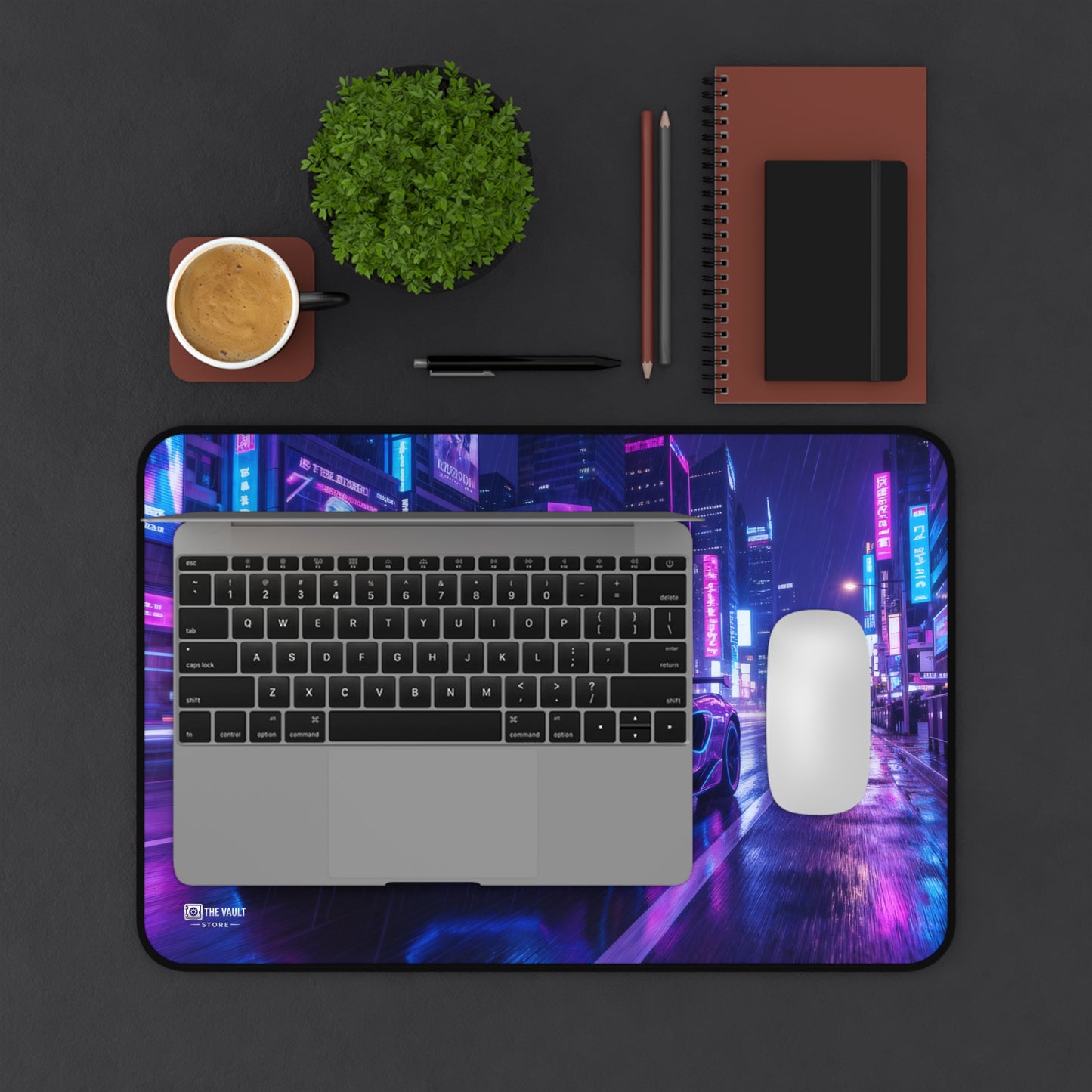 Neon City Night Drive Desk Mat