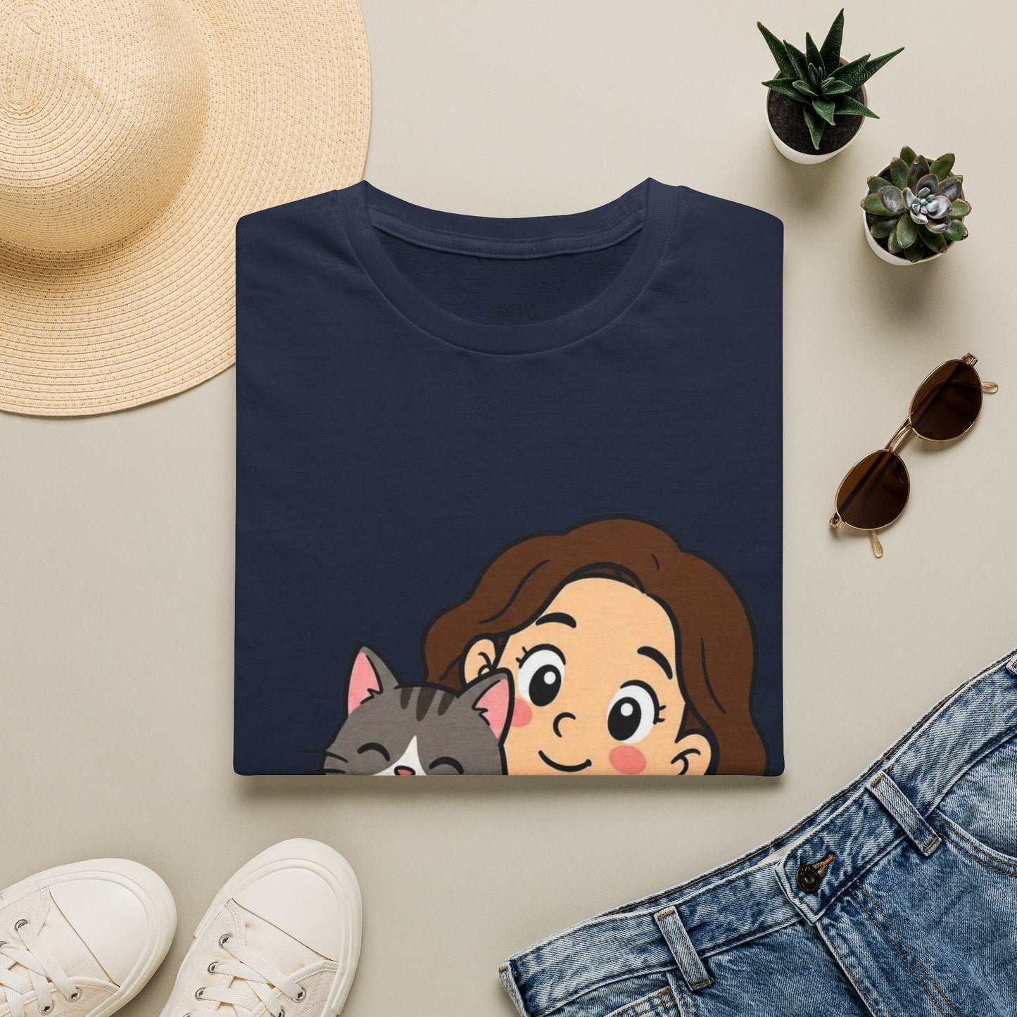 I'm with Dog Mom T-Shirt — Cute Woman & Cat Cartoon Tee