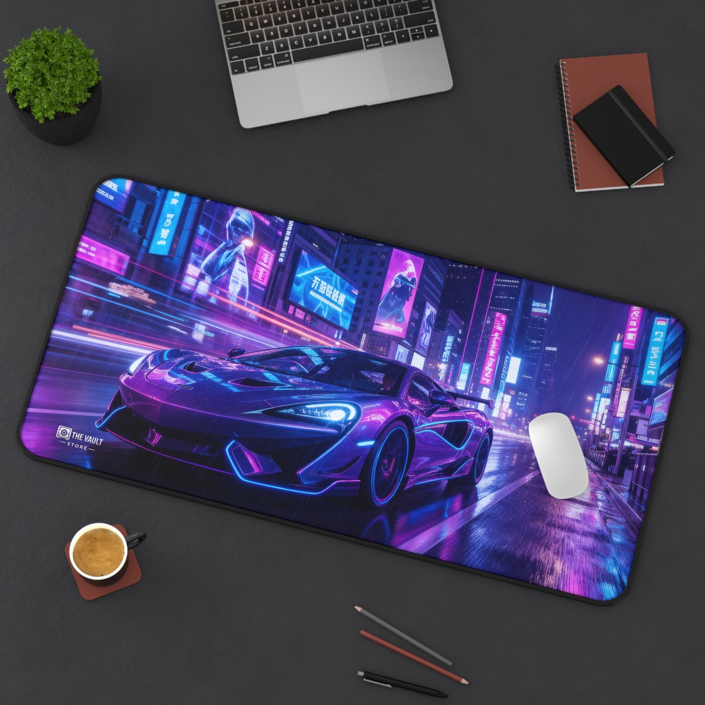 Neon City Night Drive Desk Mat