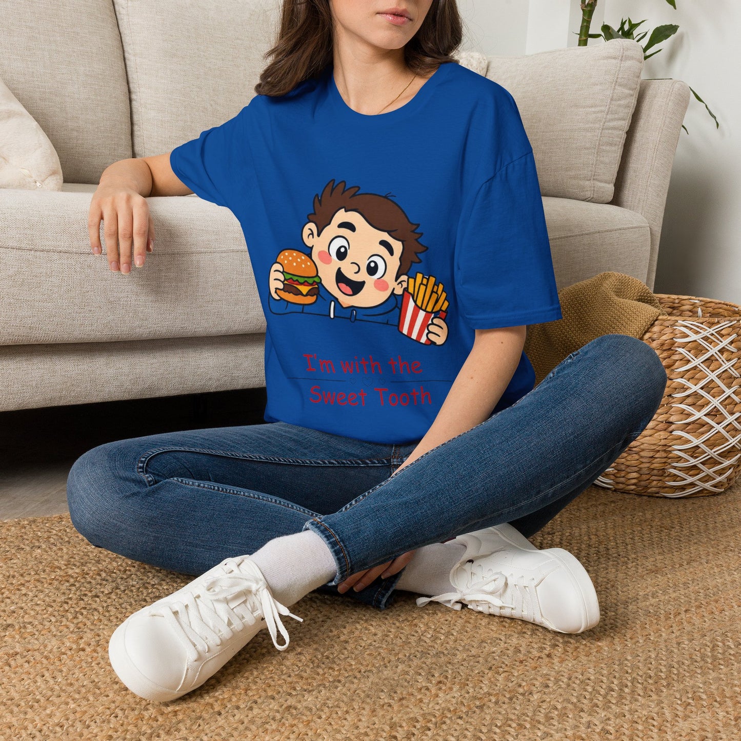 "I'm with the Sweet Tooth" Cute Kid Eating Burger & Fries Graphic Tee
