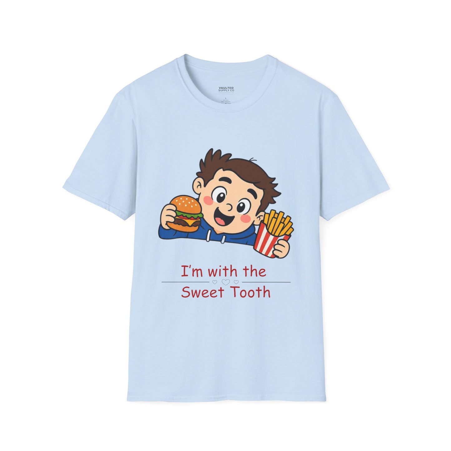 "I'm with the Sweet Tooth" Cute Kid Eating Burger & Fries Graphic Tee