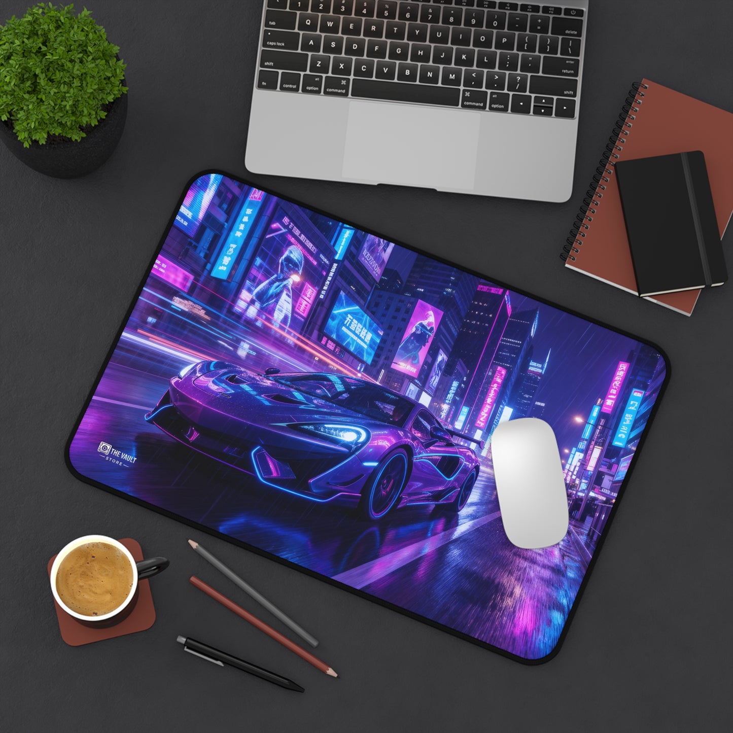 Neon City Night Drive Desk Mat