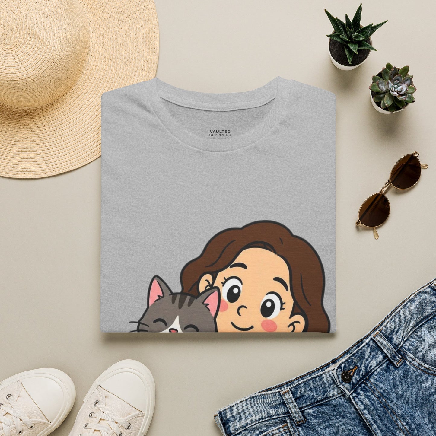 I'm with Dog Mom T-Shirt — Cute Woman & Cat Cartoon Tee