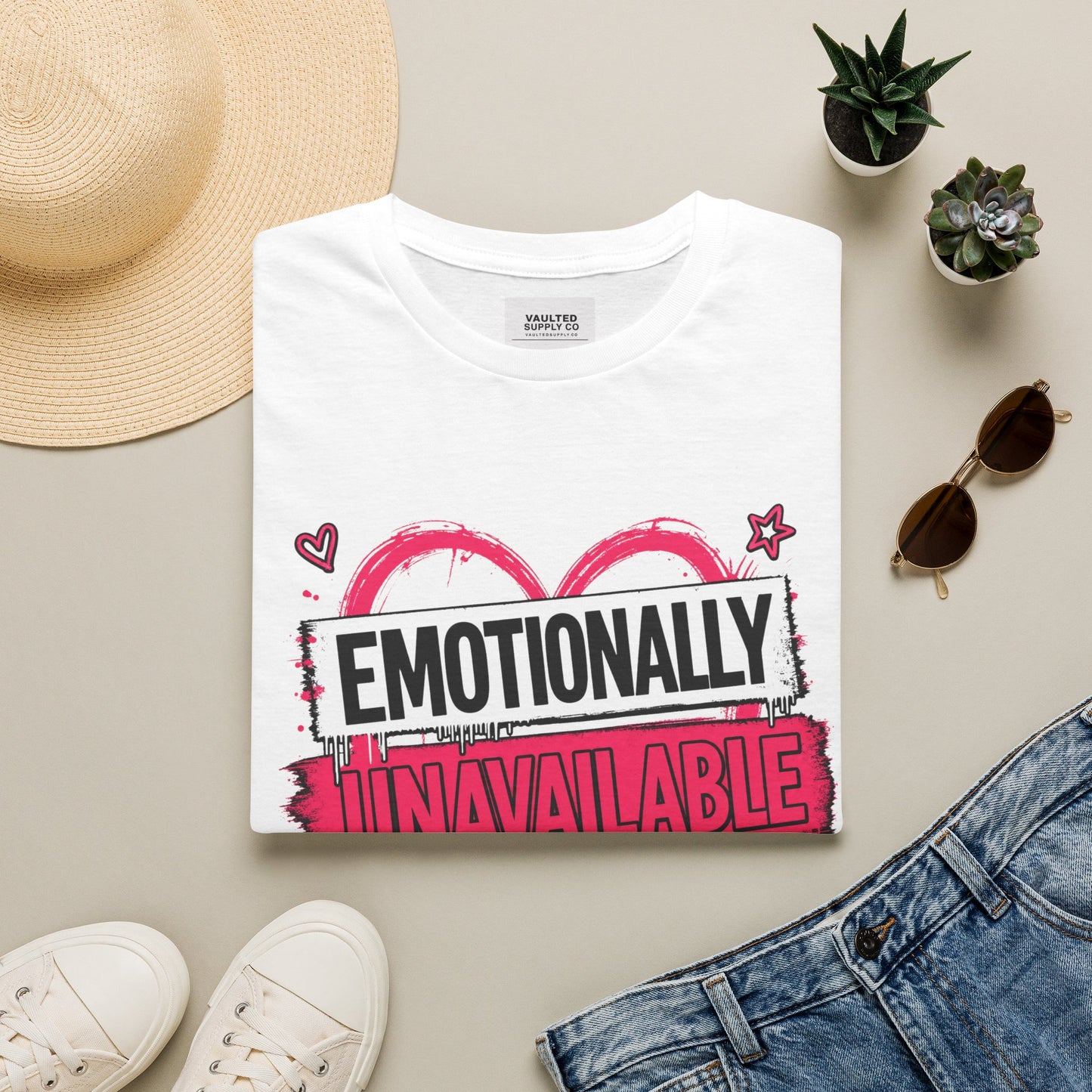 T-Shirt — "Emotionally Unavailable But Cute" Graphic Tee