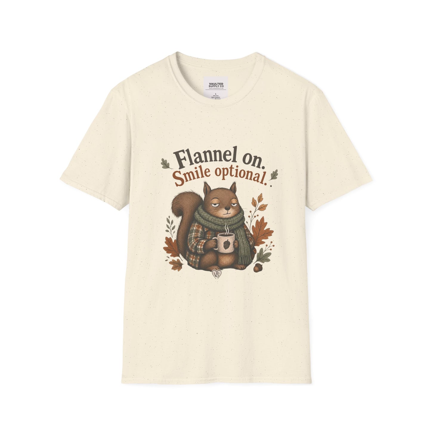 Fall Squirrel Tee — "Flannel on. Smile optional." Cozy Autumn Graphic T‑Shirt