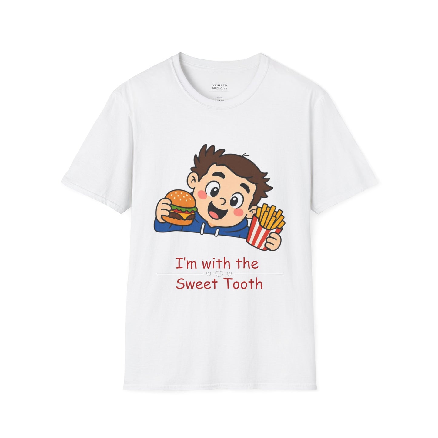 "I'm with the Sweet Tooth" Cute Kid Eating Burger & Fries Graphic Tee