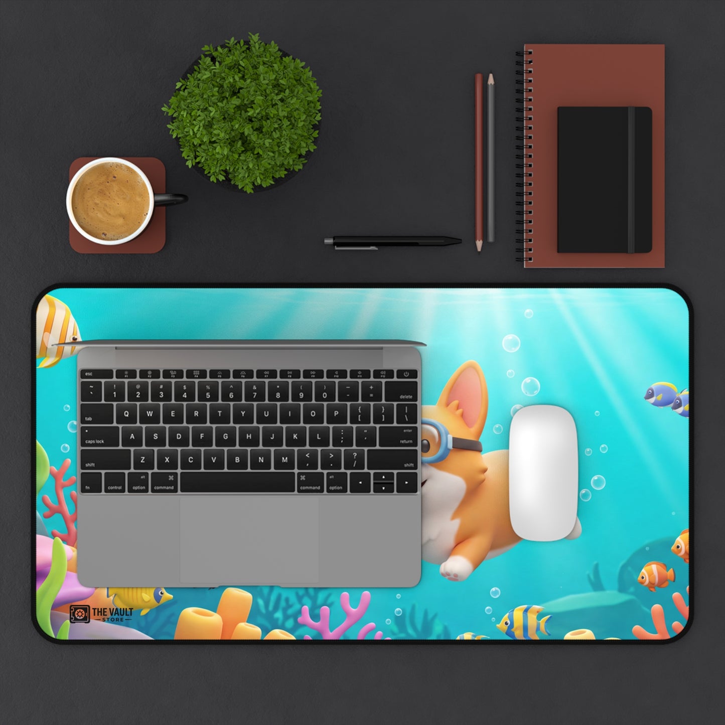 Underwater Corgi Adventure Desk Mat