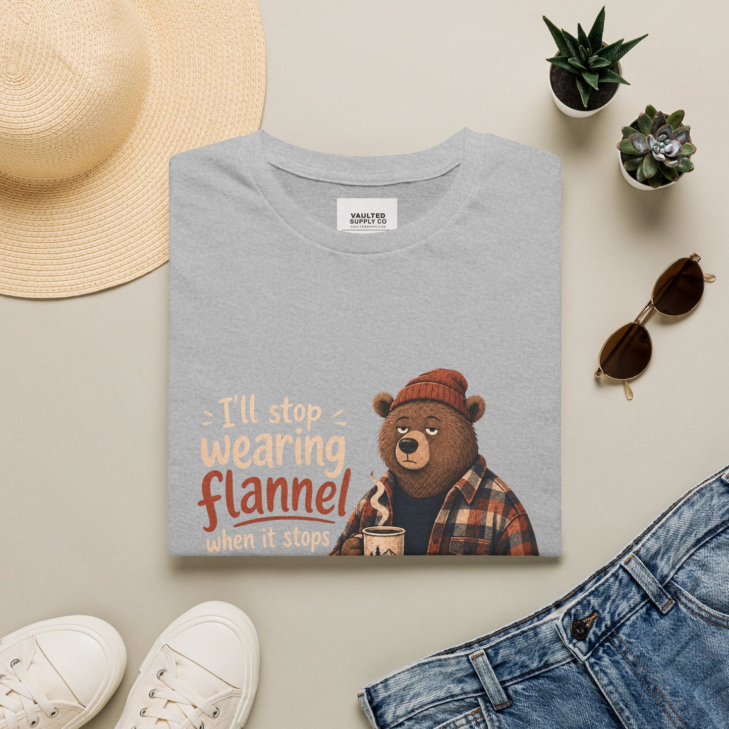 Flannel Bear T-Shirt — "I'll Stop Wearing Flannel" Cozy Graphic Tee