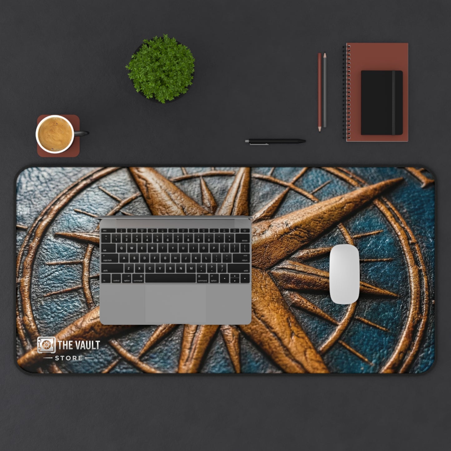 Embossed Leather Compass Rose Desk Mat