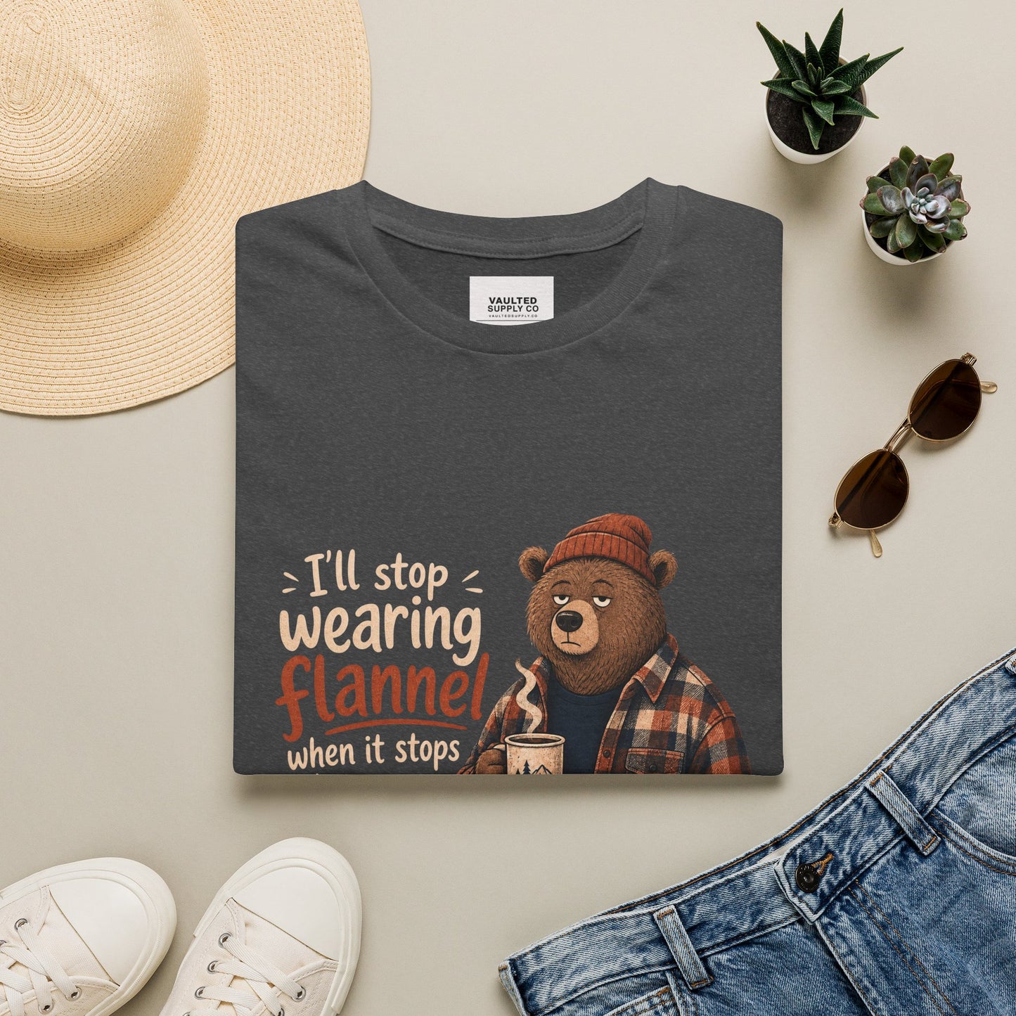 Flannel Bear T-Shirt — "I'll Stop Wearing Flannel" Cozy Graphic Tee