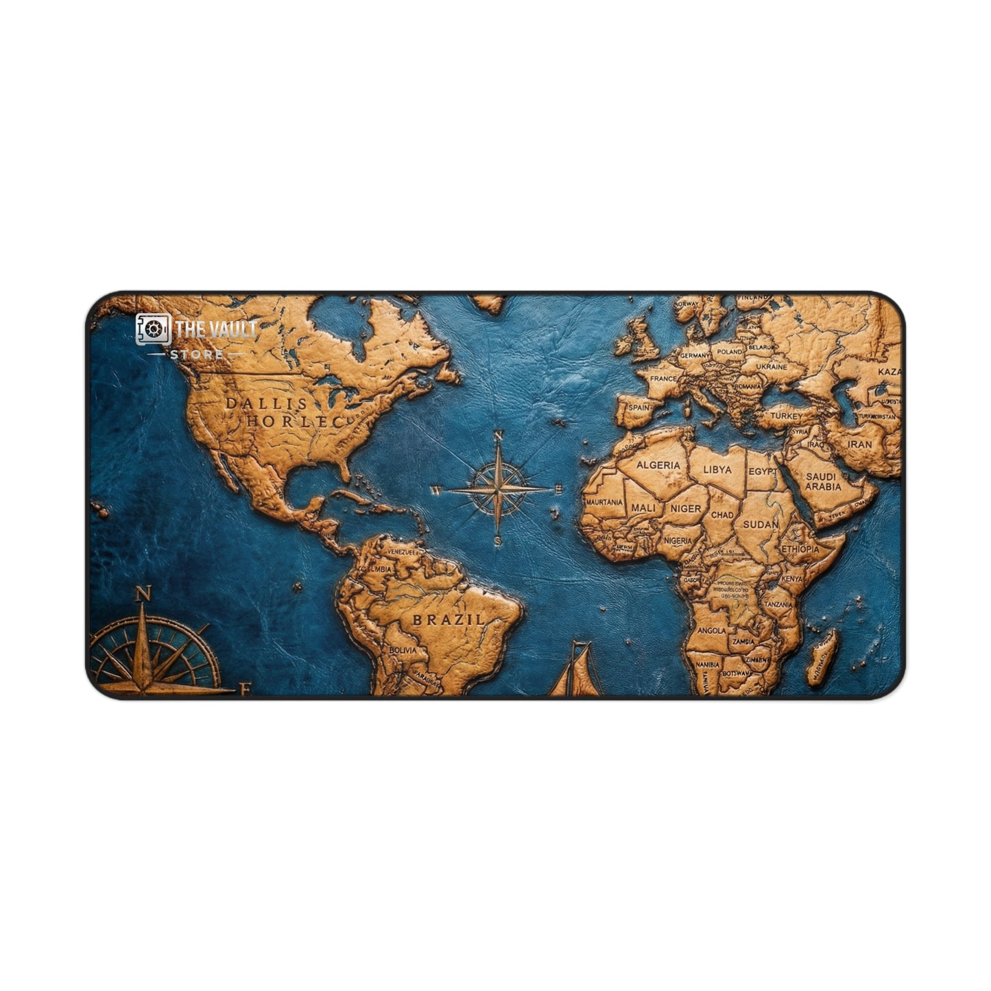 Leather World Map Desk Mat