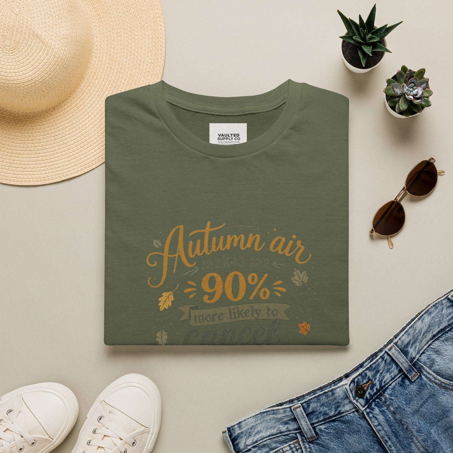 T-Shirt — "Autumn air makes me 90% more likely to cancel" Cozy Fall Graphic Tee