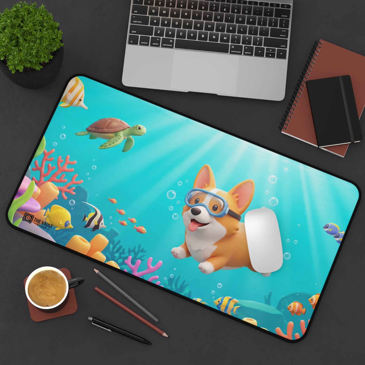 Underwater Corgi Adventure Desk Mat