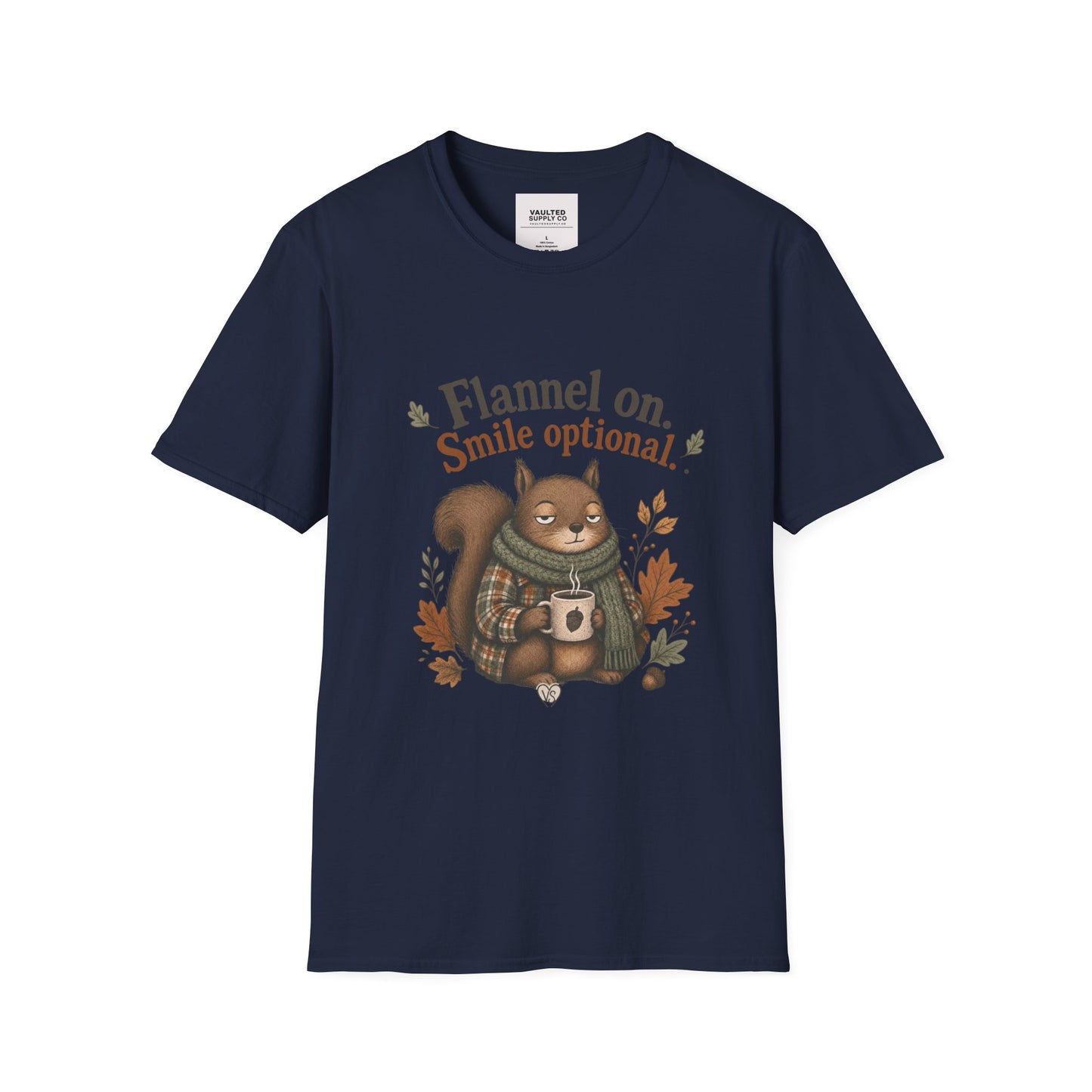 Fall Squirrel Tee — "Flannel on. Smile optional." Cozy Autumn Graphic T‑Shirt