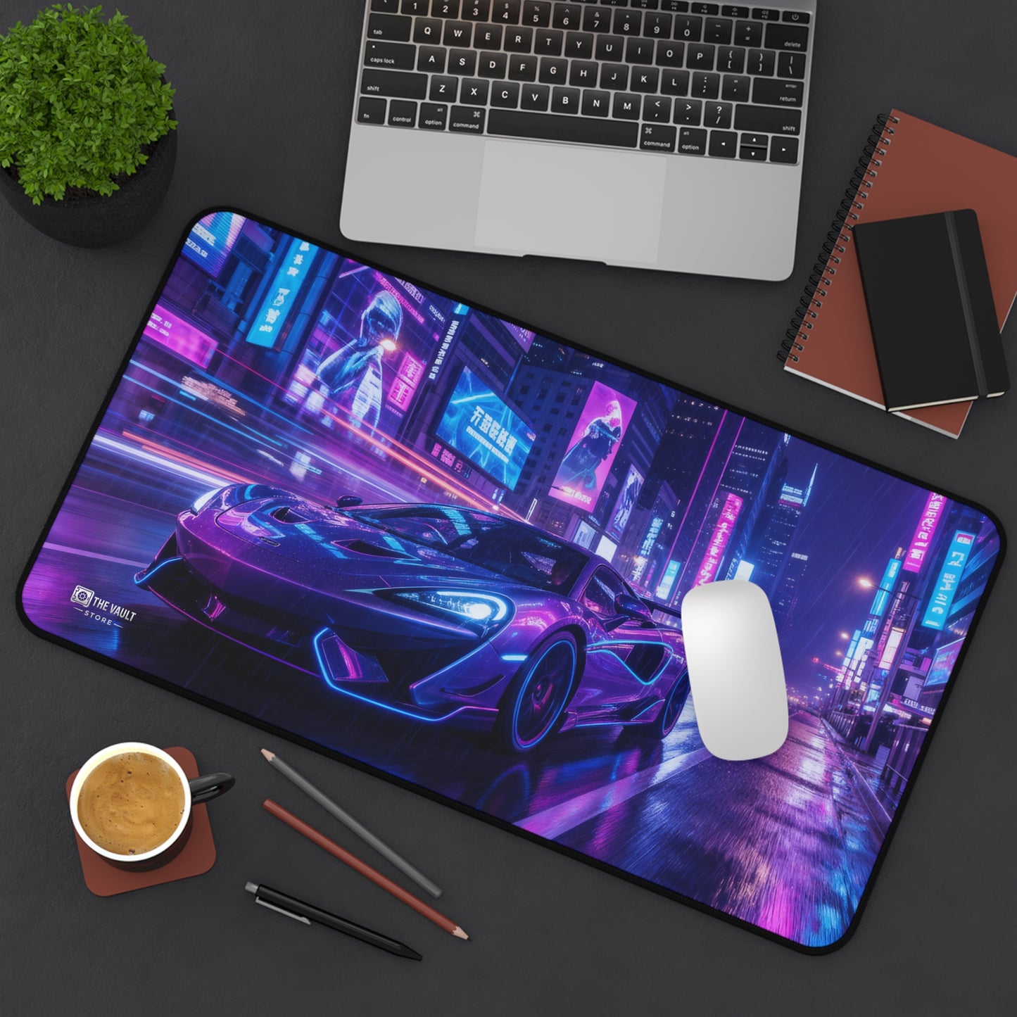 Neon City Night Drive Desk Mat