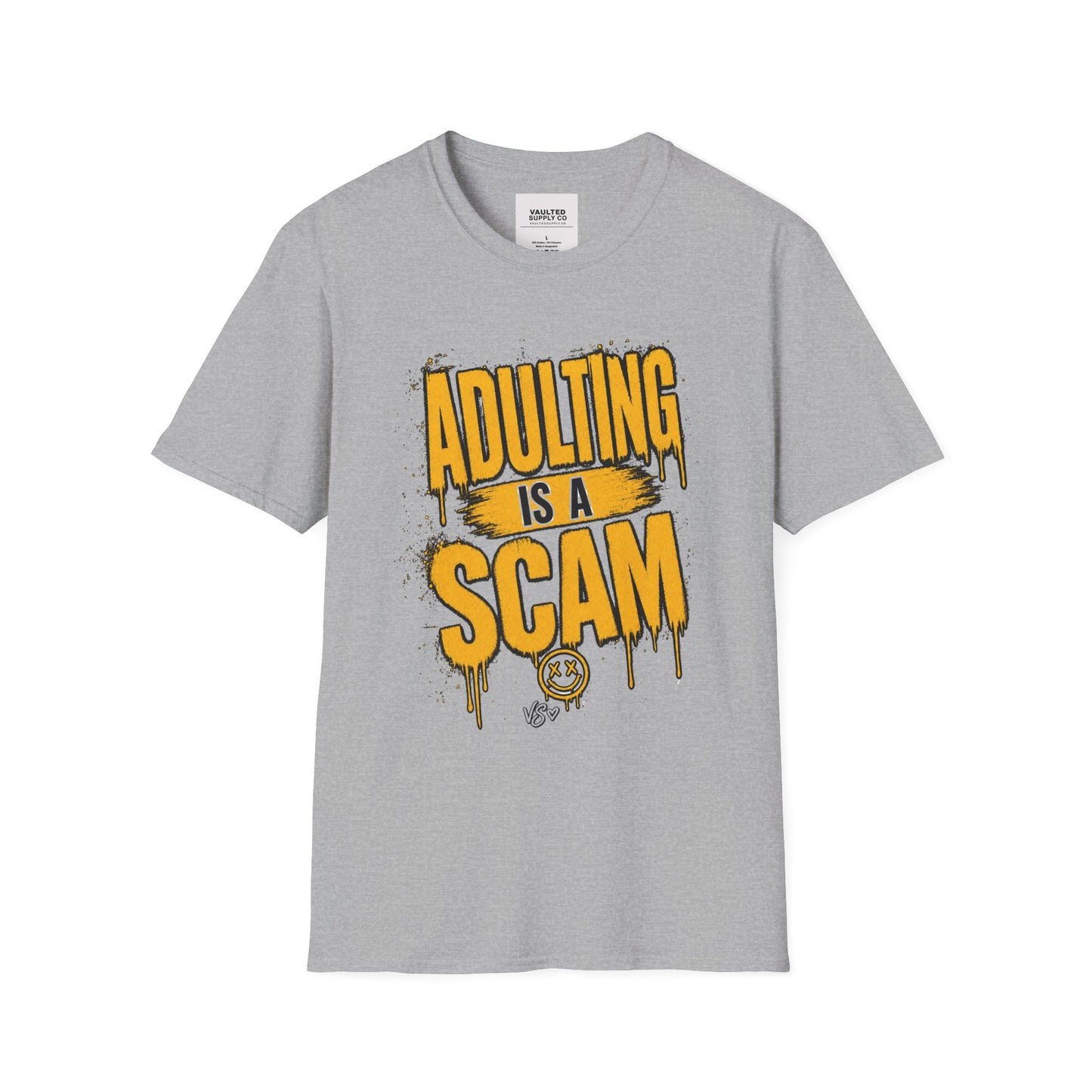 Adulting Is a Scam T-Shirt — Funny Adult Humor Graphic Tee