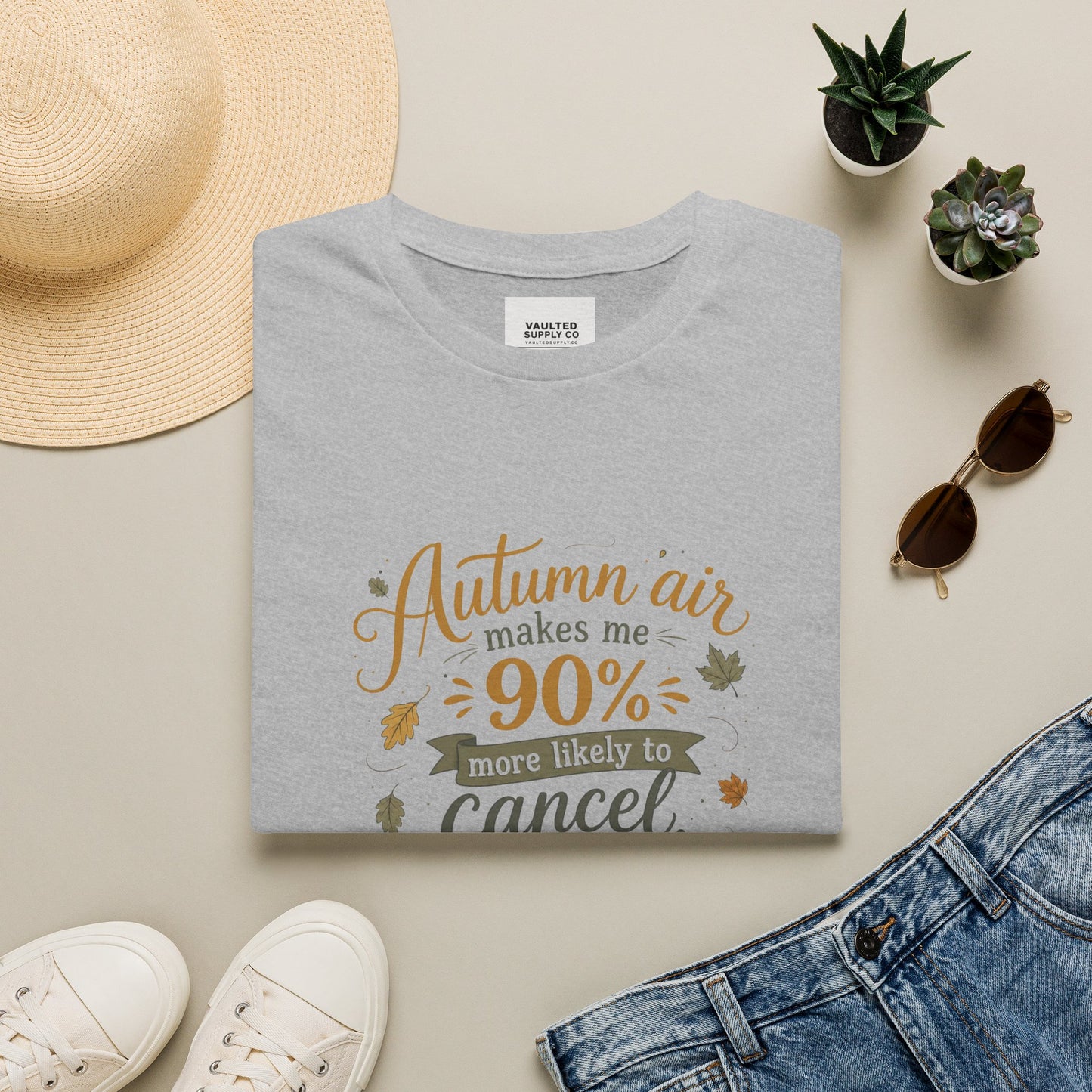 T-Shirt — "Autumn air makes me 90% more likely to cancel" Cozy Fall Graphic Tee