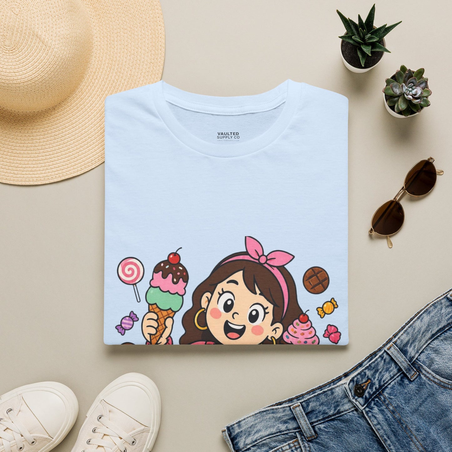 "I'm with the Fast Food Guy" Cute Cartoon Girl & Sweets Graphic
