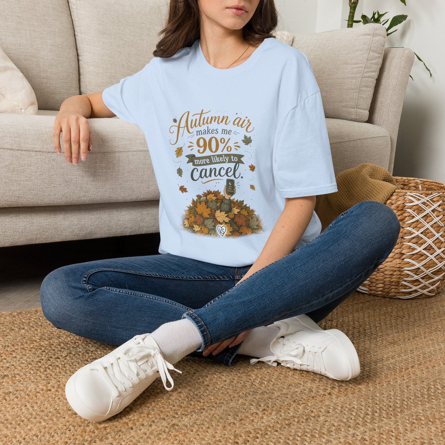 T-Shirt — "Autumn air makes me 90% more likely to cancel" Cozy Fall Graphic Tee