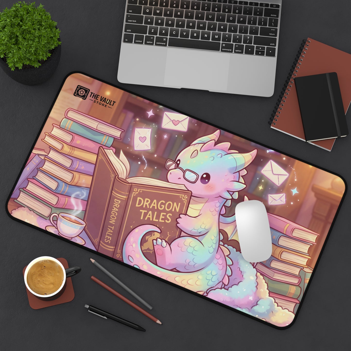 Cozy Bookwarm Dragon Desk Mat