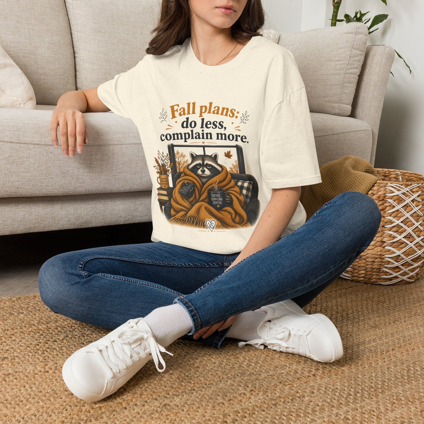 Fall Plans Raccoon Tee — "Fall plans: do less, complain more."