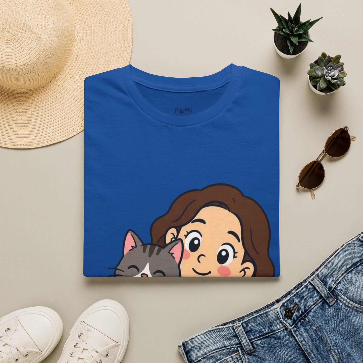 I'm with Dog Mom T-Shirt — Cute Woman & Cat Cartoon Tee